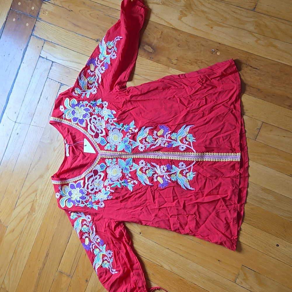 Solitaire Women's Boho Embroidered Long Sleeve Blouse Shirt Size Small
